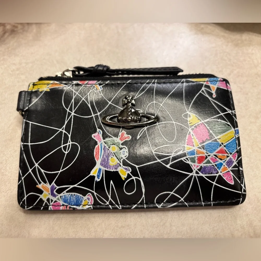 RARE Leather Vivienne Westwood ORB and SKULL Scribble Card Holder Wallet